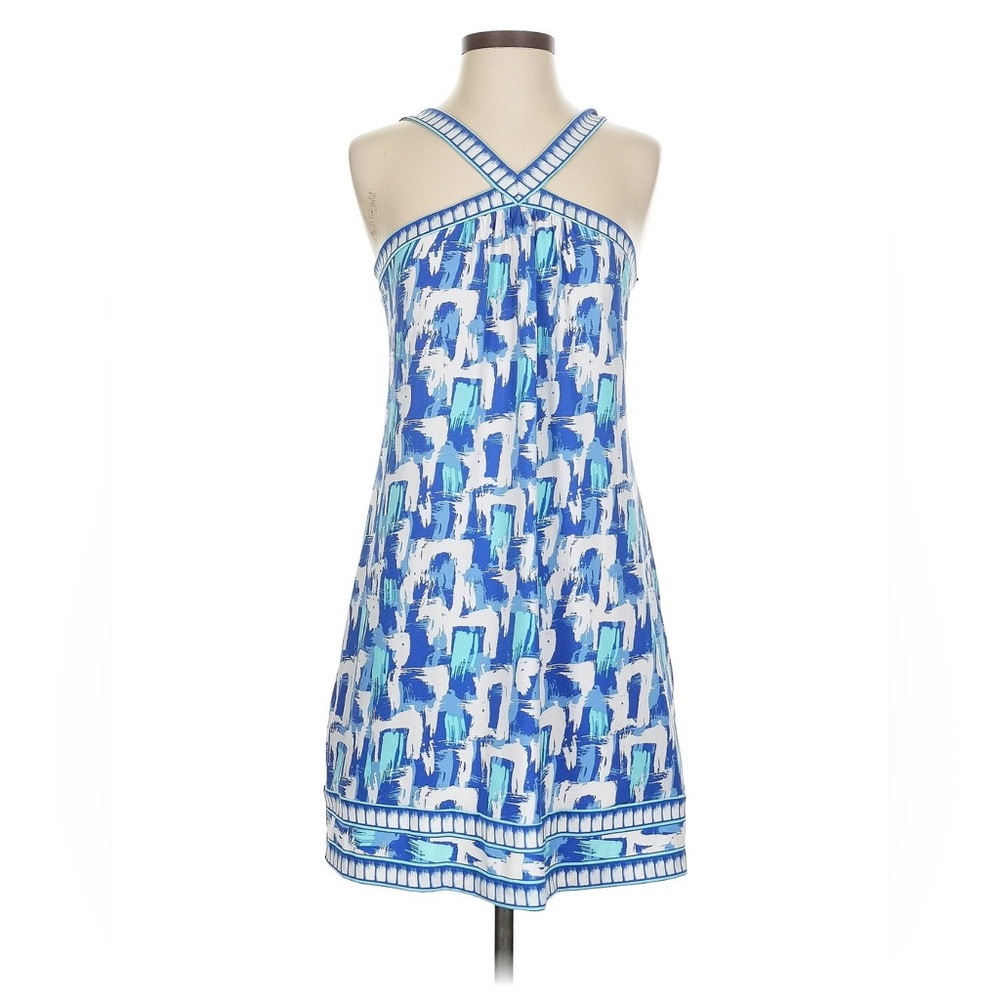 BCBGMaxAzria Blue and White Patterned Dress
